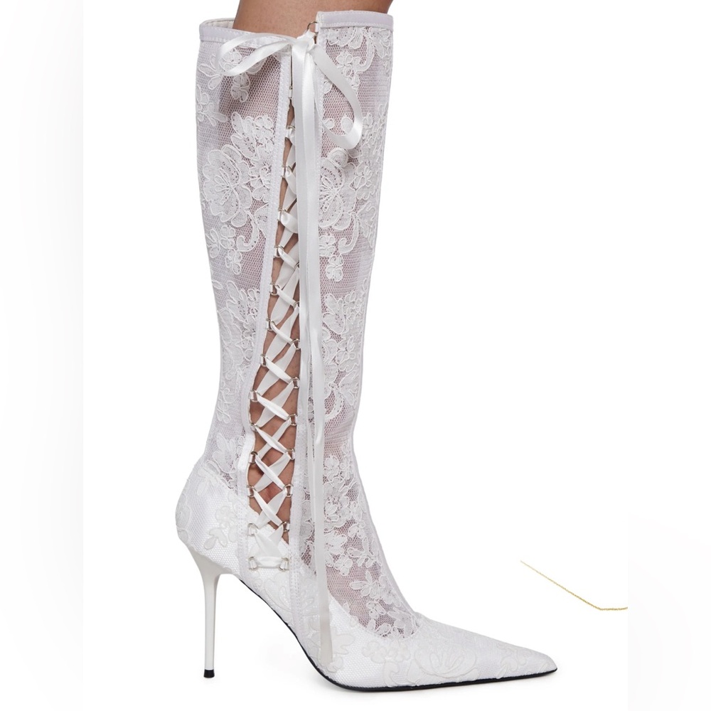 wedding shoes White Lace Knee-High Stiletto Boots Summer Wedding Accessories